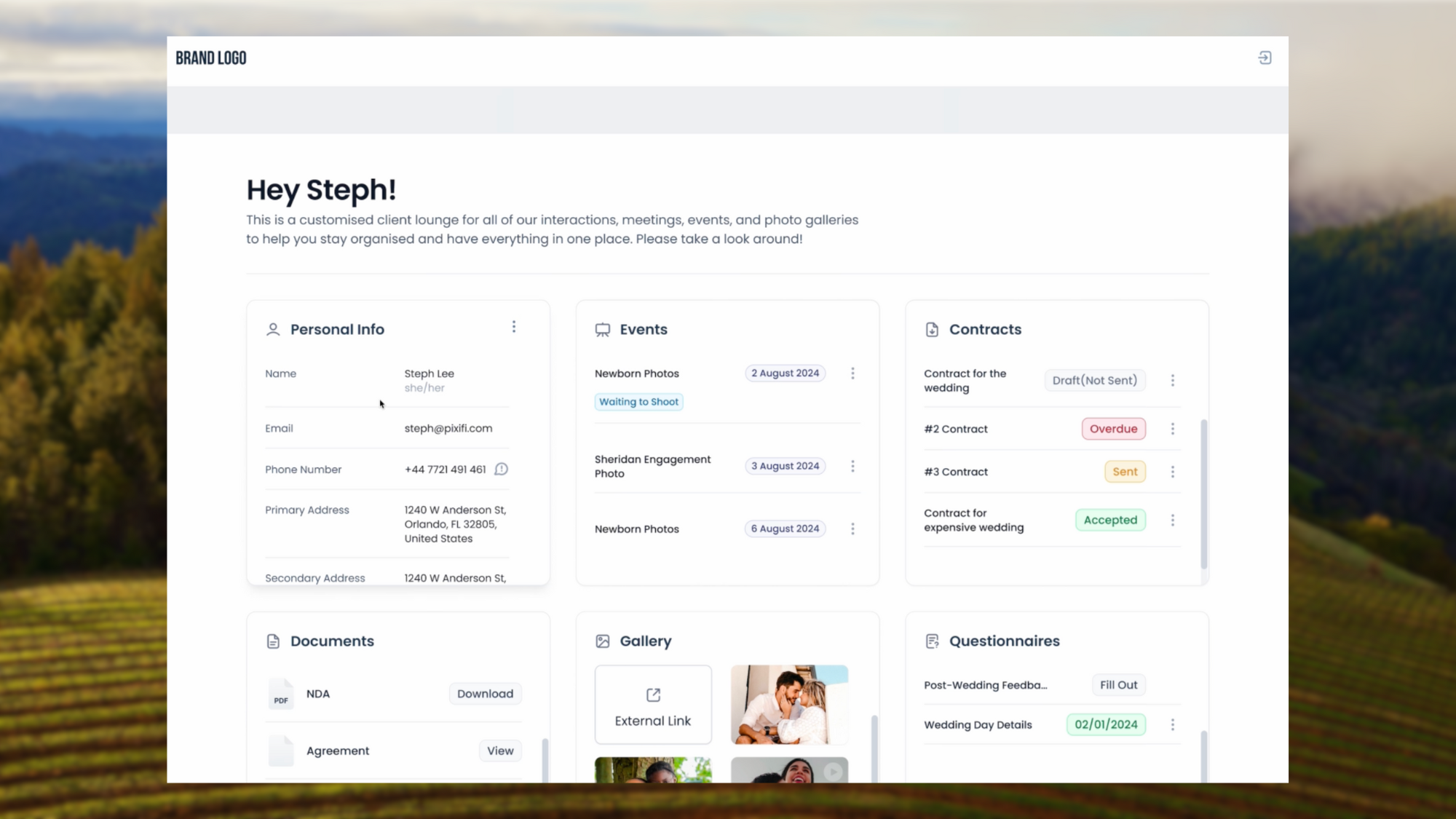 Detailed dashboard view of CRM software for photographers, highlighting the CRM onboarding steps