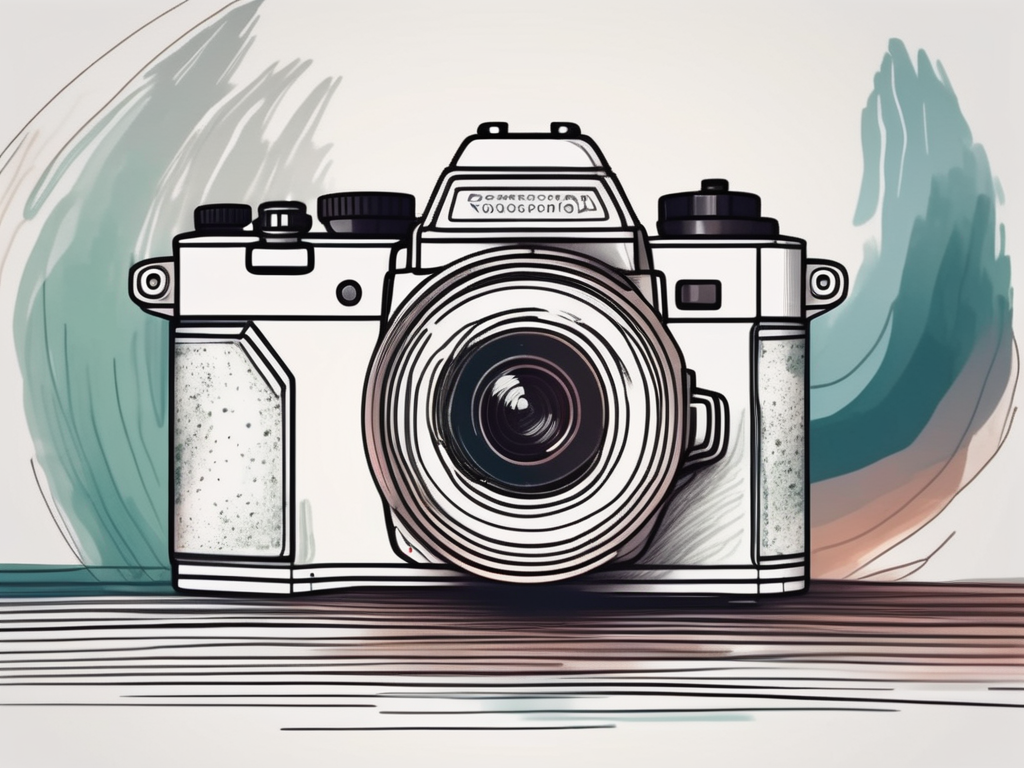 a camera transitioning from capturing a still image to recording a video, symbolizing the expansion from photography to videography, hand-drawn abstract illustration for a company blog, white background, professional, minimalist, clean lines, faded colors